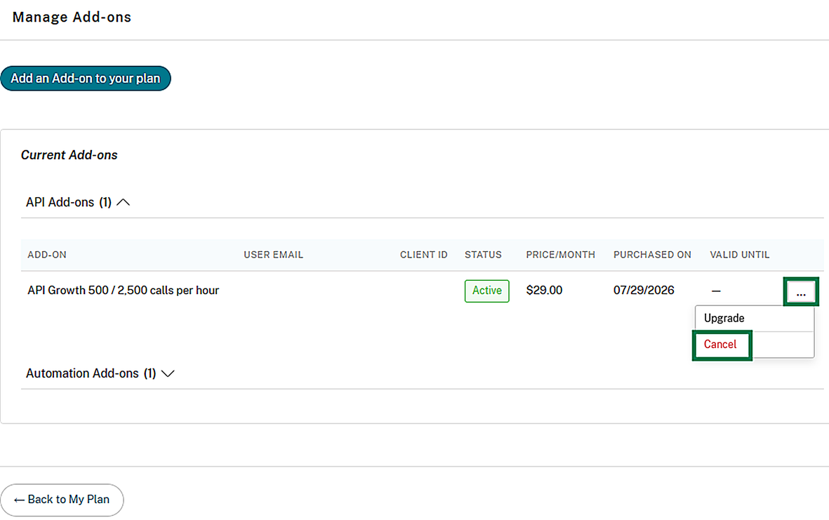Canceling add-on