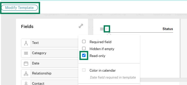 The Read-only option in a field configuration menu