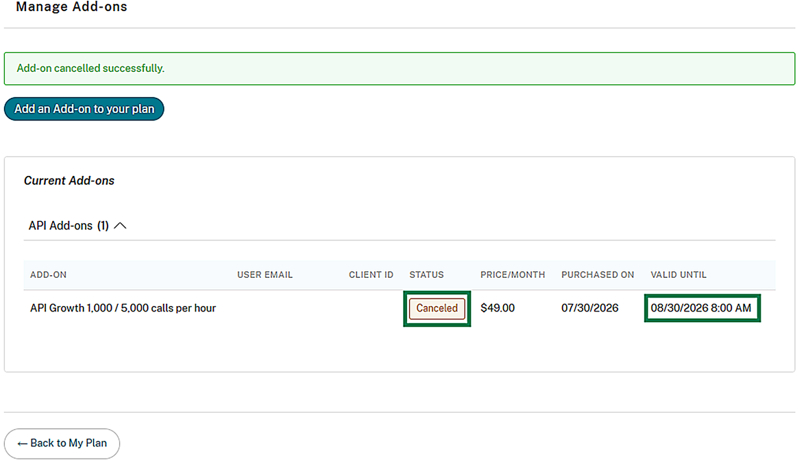 Canceling add-on